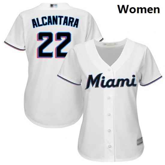 Marlins #22 Sandy Alcantara White Home Women Stitched Baseball Jersey